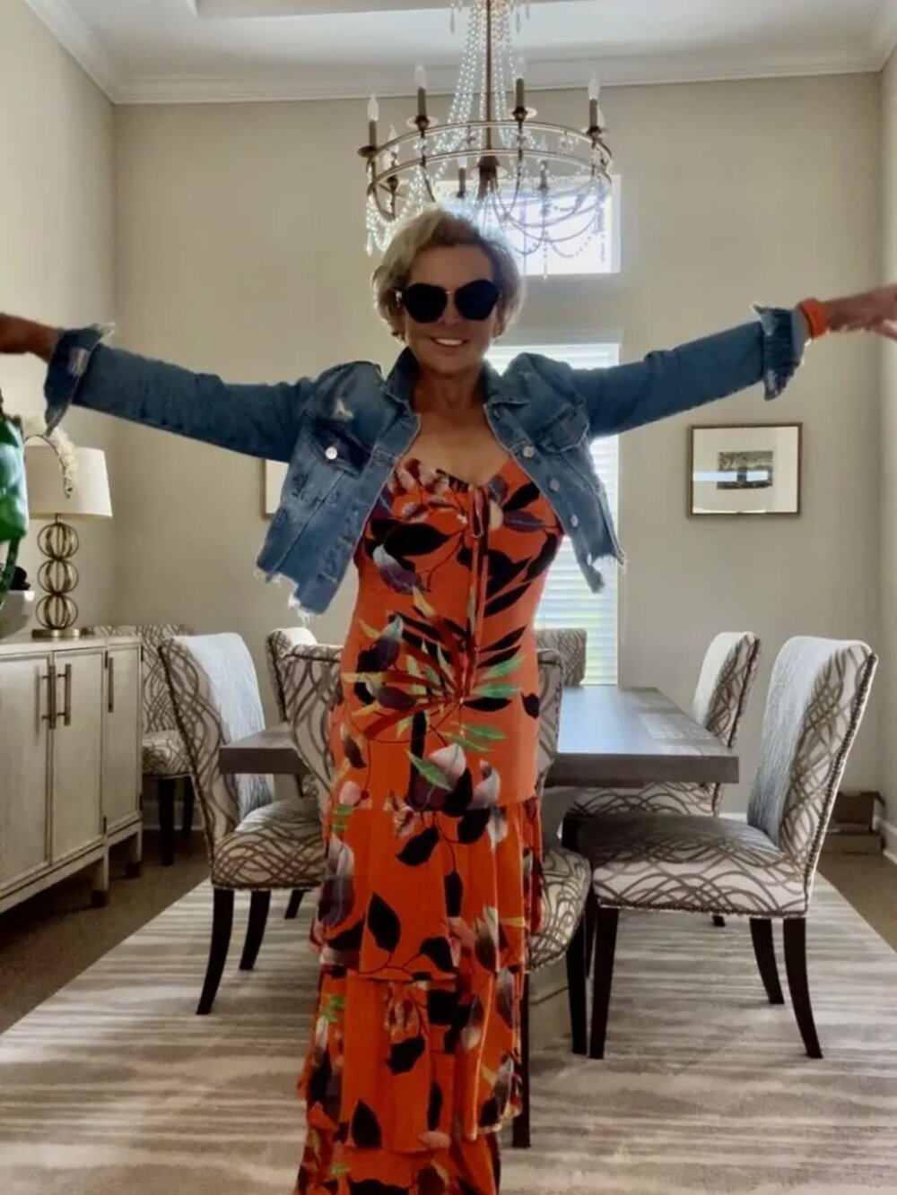 Rachel Roy Amaya Maxi Dress Sunset Vine Tropical Orange Jersey Halter Summer XL - Picture 8 of 8